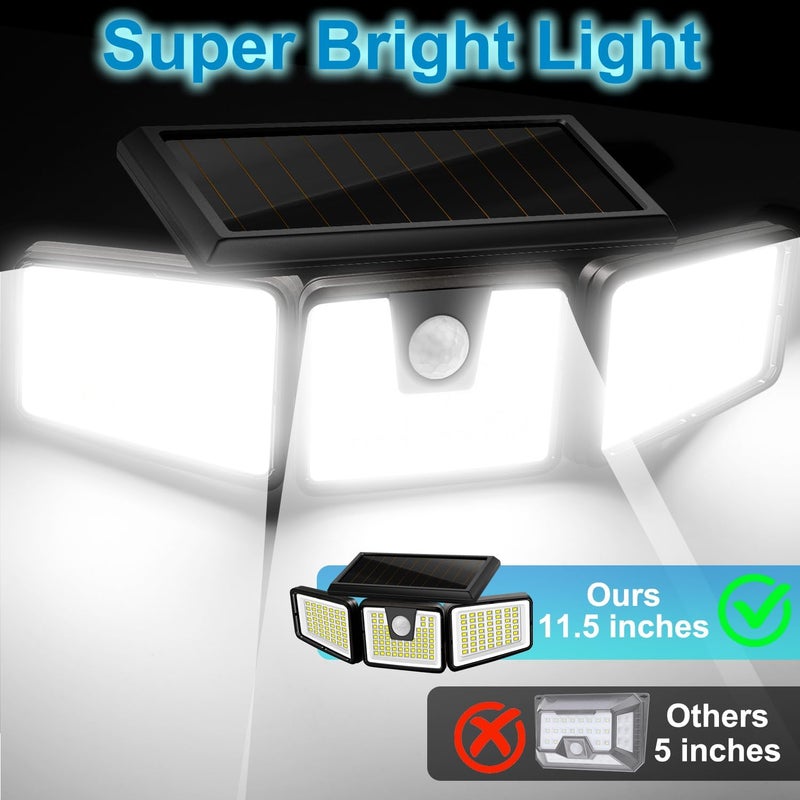 AmeriTop Solar Lights Outdoor, 2 Pack 233 LED High Brightness Cordless Solar Motion Sensor Lights; 3 Adjustable Heads, 270° Wide Angle Illumination, IP65 Waterproof, Security LED Flood Light(Daylight) - Image 4